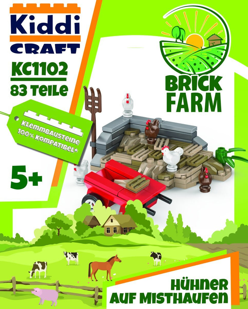 Kiddicraft Bricks-Kiddicraft KC1102 Misthaufen mit Hühnern - Baubär Boutique