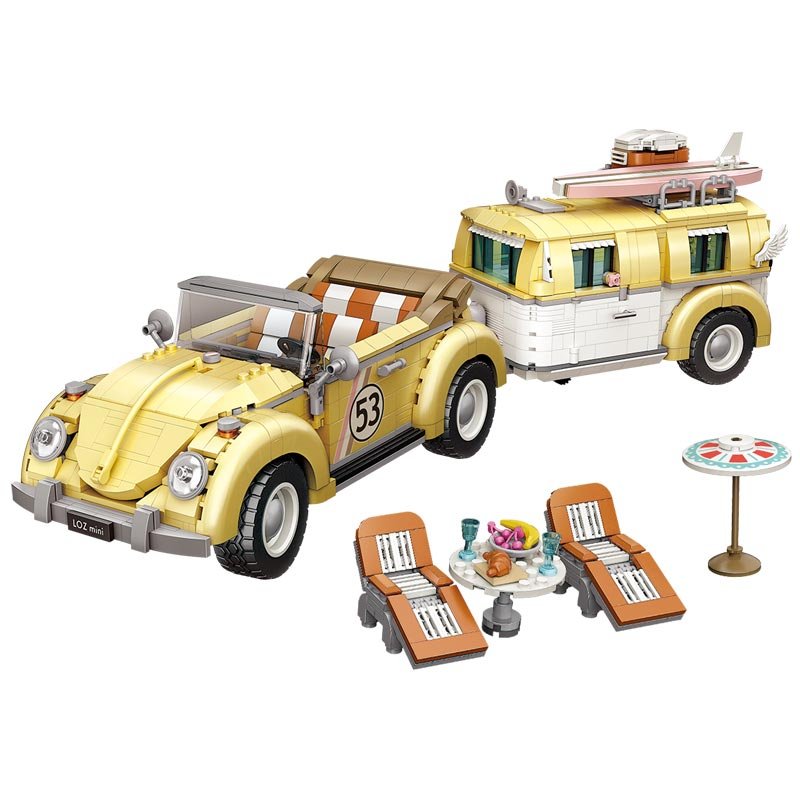 LOZ-LOZ Mini Block 1130 Auto mit Wohnwagen in gelb - Baubär Boutique