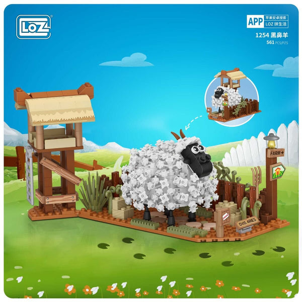 LOZ-LOZ Mini Block 1254 Valais Blacknose Schaf mit Weide - Baubär Boutique